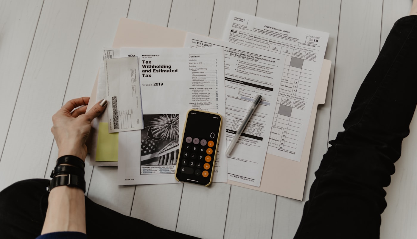 Business desk with financial documents